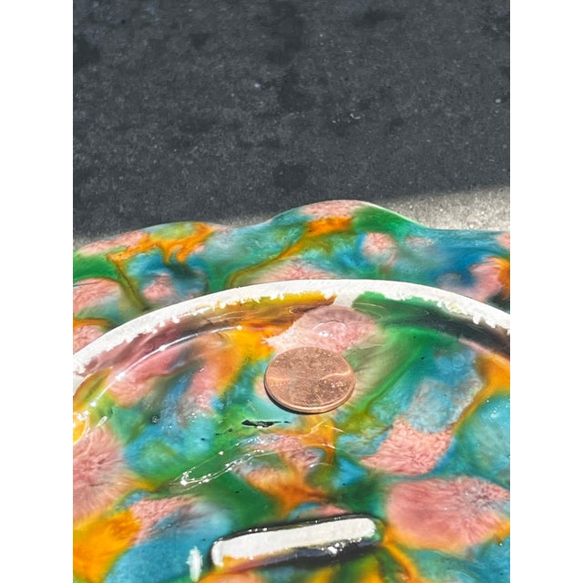 Hollywood Regency Late 19th Century French Majolica Oyster Plate With Kaleidoscopic Shell Pattern For Sale - Image 3 of 3