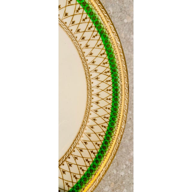 English Antique English Bone China J & G Meakin Tea, Coffee Cup & Saucer, Westminster Pattern Featuring an Intricate Green & Gold Band on White- Set of 6 For Sale - Image 3 of 12