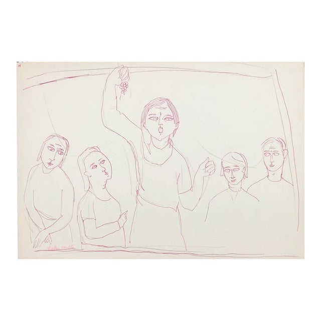 1950s Helen Malta Figure With Grapes Drawing For Sale