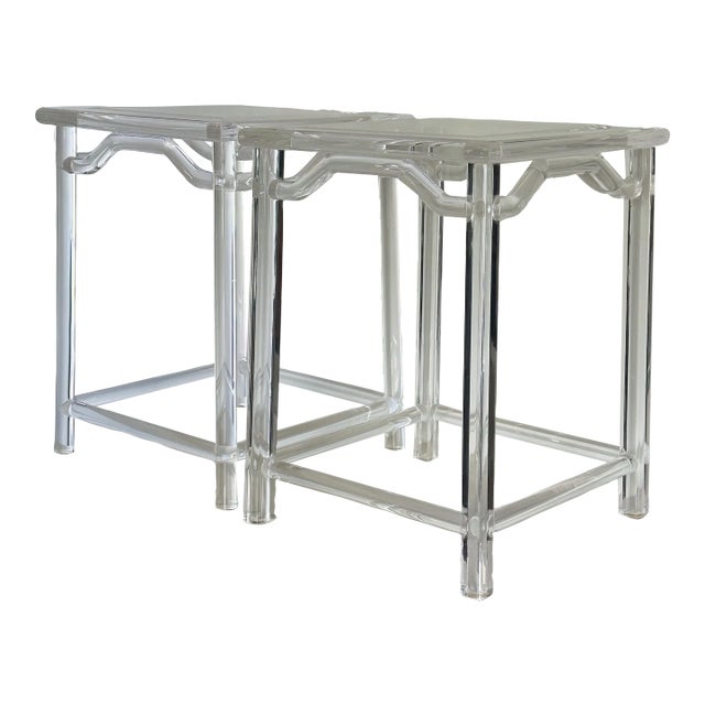 Vintage Hand-Crafted Asian Lucite Side Tables by July Zhou (Signed), a Pair For Sale