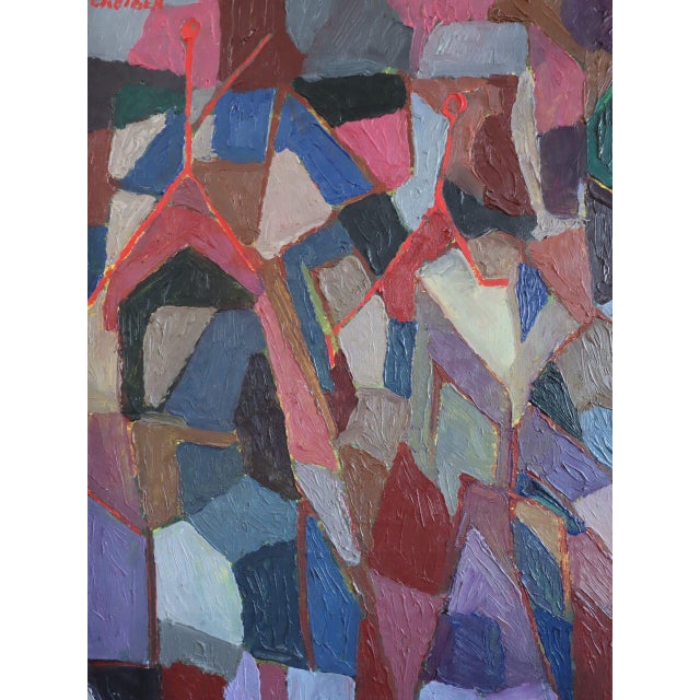 Textile Mid-Century Modern 'A Gathering Across Planes' Geometric Abstract Oil Painting by Swedish Artist Gunnar Greiber (1919 – 2011), Framed For Sale - Image 7 of 11