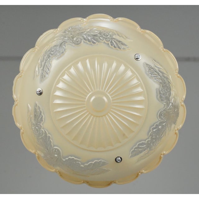 Traditional Mid 20th Century Traditional Floral Cast Glass Semi Flush Mount Light For Sale - Image 3 of 9