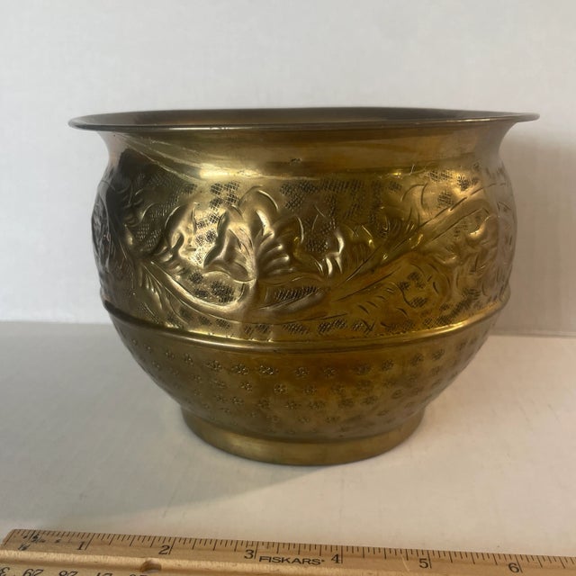 Hollywood Regency Pressed Brass Floral Planter For Sale - Image 3 of 8