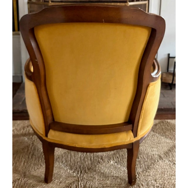 Early 20th Century French Louis XV Bergere Chair Is Yellow Velvet and Down Seat, Signed For Sale - Image 5 of 15