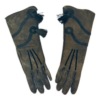 Antique French Leather Kid Gauntlet Gloves size 6 1/2 For Sale