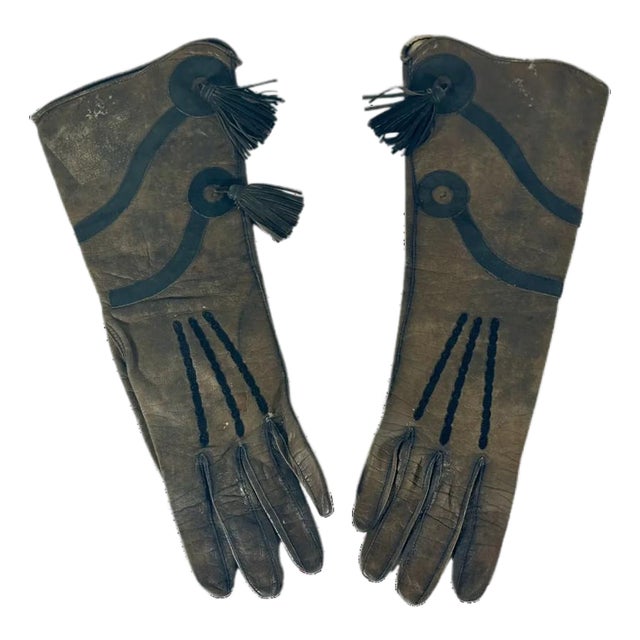 Antique French Leather Kid Gauntlet Gloves size 6 1/2 For Sale