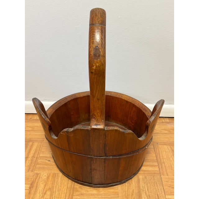 Folk Art Antique Chinese Carved Wood Crane Basket | Southern China Folk Art Laundry Basket | Rustic Farmhouse Storage For Sale - Image 3 of 11