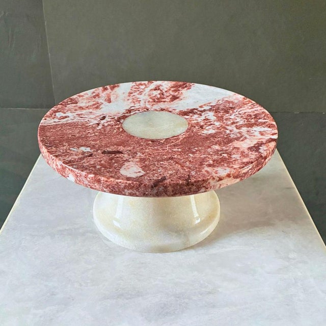Red Decorative Footed Centerpiece Bowl in Red Marble by Forzini For Sale - Image 8 of 9