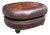 Vintage Oval Brown Leather Ottoman With Brass Nailhead Trim and Rounded Feet For Sale