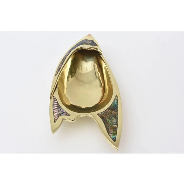 Vintage Brass, Silver Plate and Abalone Sculptural Fish Bowl MCM Restored For Sale In Miami - Image 6 of 11