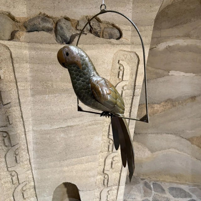 Brass Mid-Century Modern Bustamante Style Parrot Hanging Sculpture For Sale - Image 8 of 13
