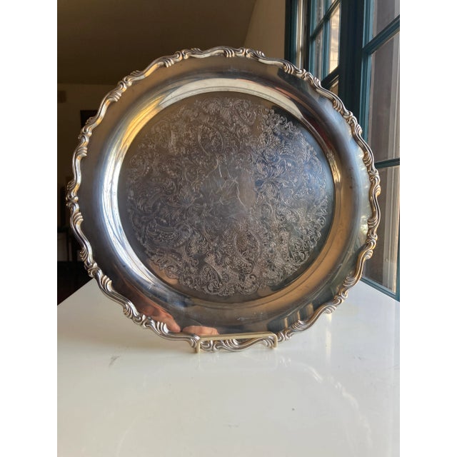 1970s Vintage Oneida Silver Plated Round Serving Tray For Sale - Image 5 of 6