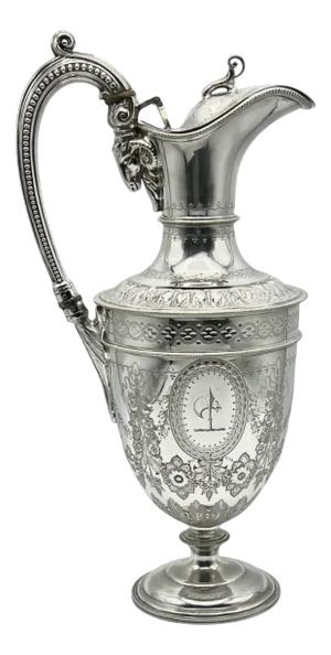 Victorian Ornate Silver-Plated Claret Jug with Rams Head Handle from James Deakin & Sons, Sheffield, United Kingdom, 1880s