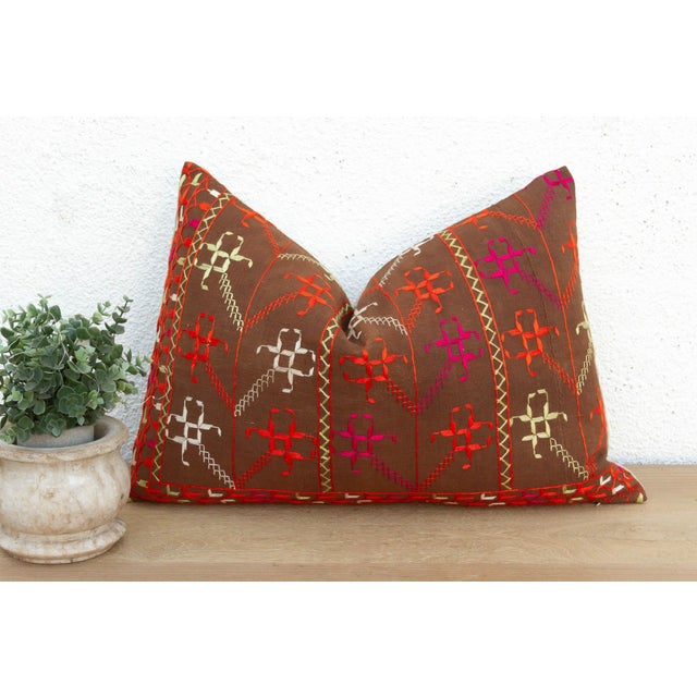 This 16x24 inch lumbar pillow is a breathtaking example of Antique Indian Folk Art, handcrafted from a salvaged Punjabi...