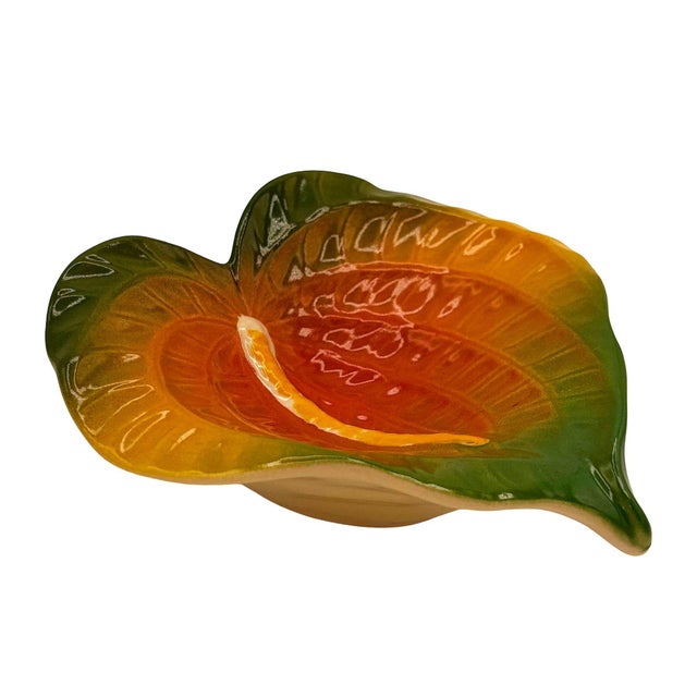 Mid-century Hawaiian clay art pottery Anthurium flower candy bowl by Tropical Clay Hawaii featuring intricate details and...