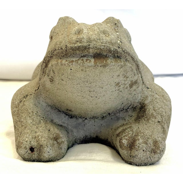 English Vintage Cast Concrete Frog Garden Statue Symbolizing Rebirth, Fertility and Good Fortune For Sale - Image 3 of 12