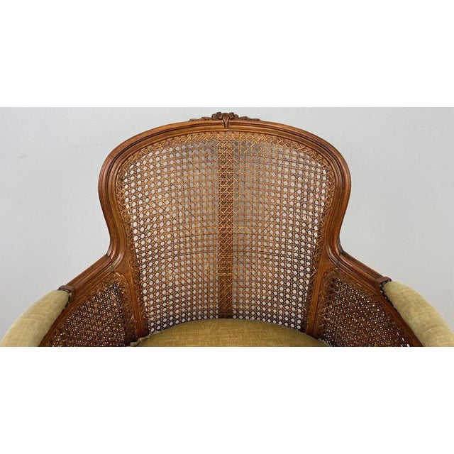 Vintage French Cane Upholstered Accent Carved Chair For Sale - Image 6 of 15