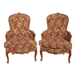 Pair French Bergere Louis XVI Petite Burgundy Side Chairs W Down Cushions For Sale