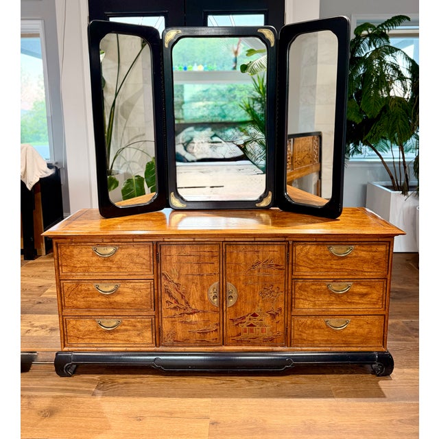 Bassett Vintage Bassett “Lotus Garden” Ebony & Pecan Bedroom Suite For Sale - Image 4 of 18
