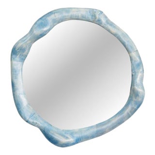 White Bleached Maple and Wood Stain Round Wall Mirror by Alexander Knysch For Sale