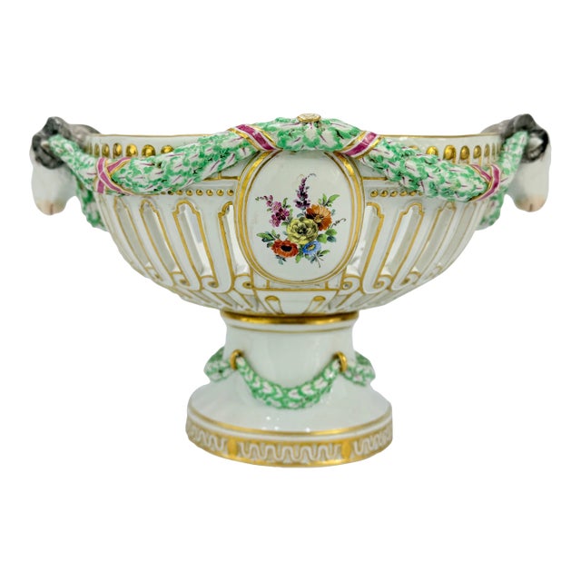 19th Century, Meissen Porcelain Ram's Head & Floral Centerpiece For Sale