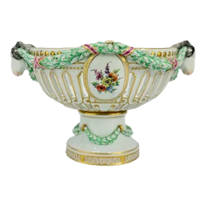 19th Century, Meissen Porcelain Ram's Head & Floral Centerpiece