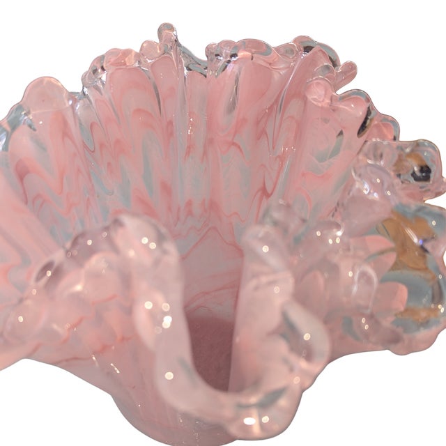 Glass Murano Pink Swirl Handkerchief Vase – Italian Art Glass Fazzoletto, 8.7” Sculptural Decor For Sale - Image 7 of 10