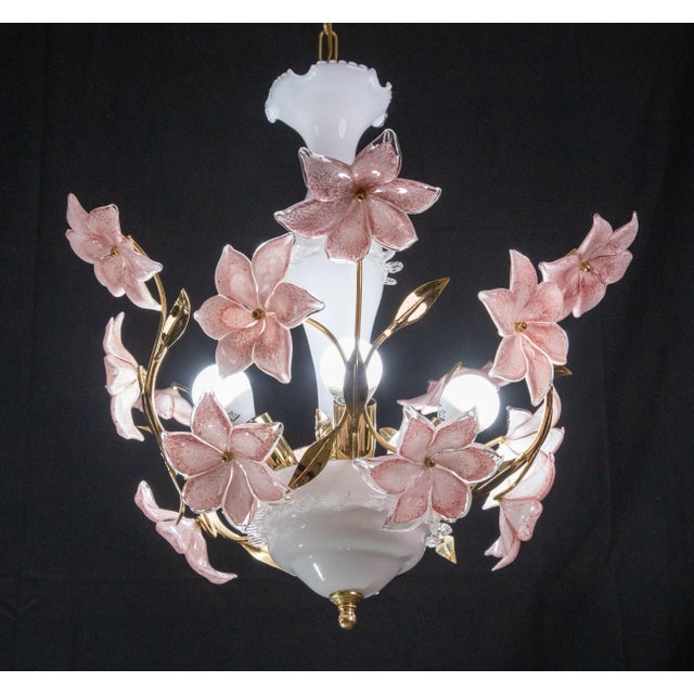 Pink Flowers Murano Chandelier, 1970s For Sale - Image 10 of 10