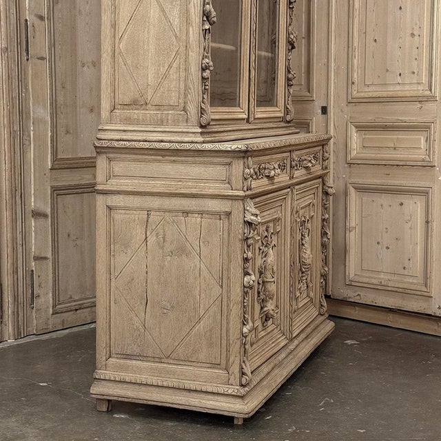 19th Century French Renaissance Hunt Stripped Oak Bookcase For Sale - Image 12 of 18