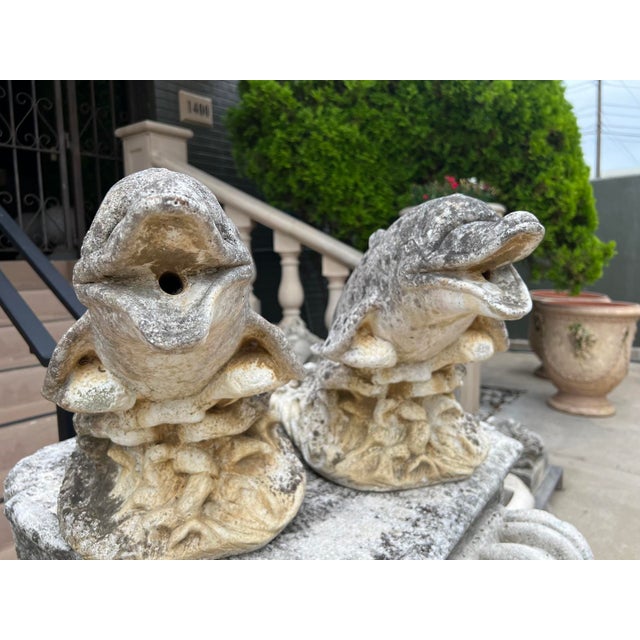 French Pair of Weathered French Cement Dolphin Fountain Spouts, Circa 1970s For Sale - Image 3 of 16