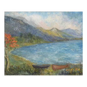 Hildegarde Hamilton by Island Mountains and Boats by the Coast, Mid 20th Century Landscape
