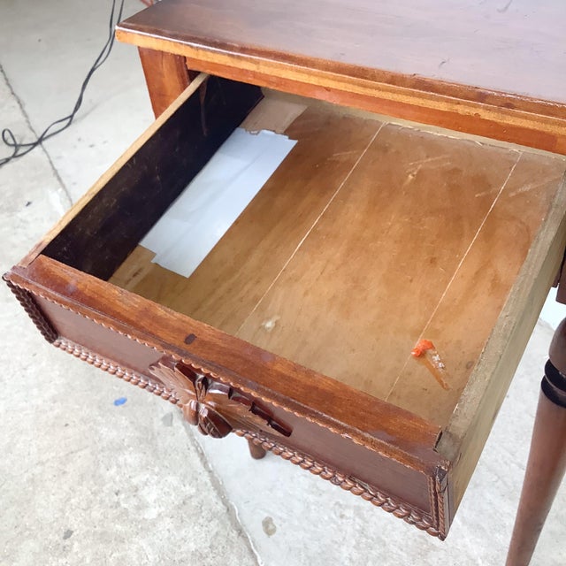 Brown 19th Century French Provincial Walnut Side Table With Hand-Carved Leaf Drawer For Sale - Image 8 of 12