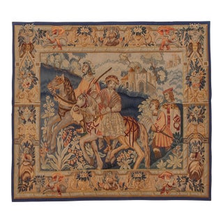Antique Belgium Hand WovenWool and Silk on Cotton Tapestry For Sale