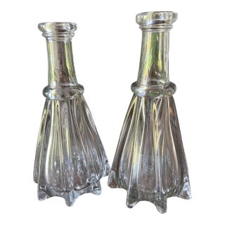 Pair of Antique 1830's Globular Bar Bottle Flint Glass - Hand Blown Decanters Decanter Carafe Clear For Sale