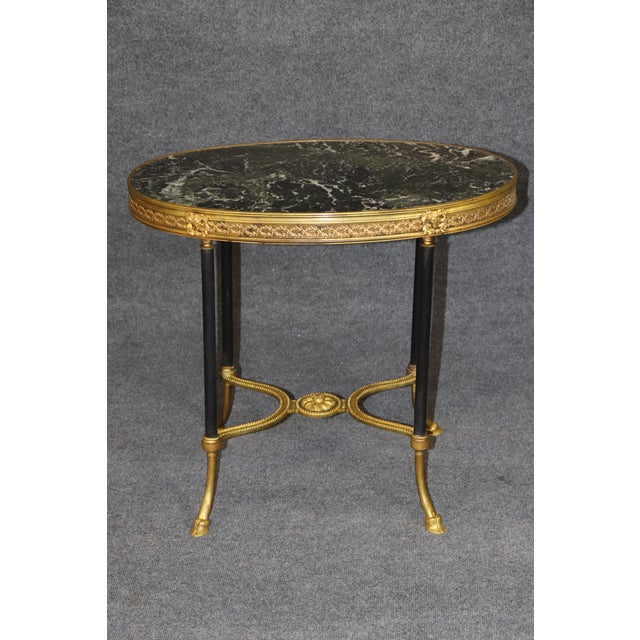 1940's French Marble Top Bronze Ormolu Mounted End Table Manner of Weisweiller For Sale - Image 9 of 10