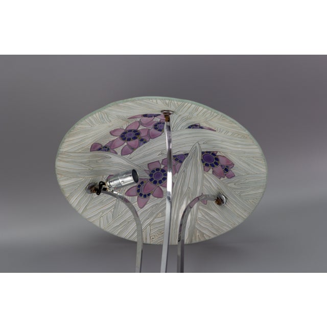 Art Deco French Floral Glass and Chrome Pendant Light from Loys Lucha, 1930s For Sale - Image 15 of 18