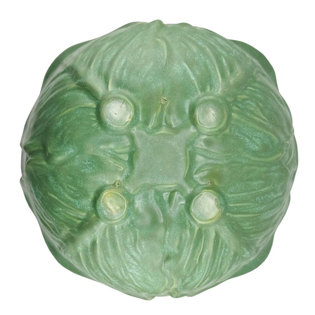 Hollywood Regency Vintage 1980s Green Ceramic Cabbage Lettuceware Footed Serving Bowl For Sale - Image 3 of 8