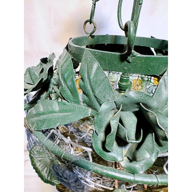Vintage Italian Tole Chandelier With Murano Glass Flowers For Sale In New York - Image 6 of 9