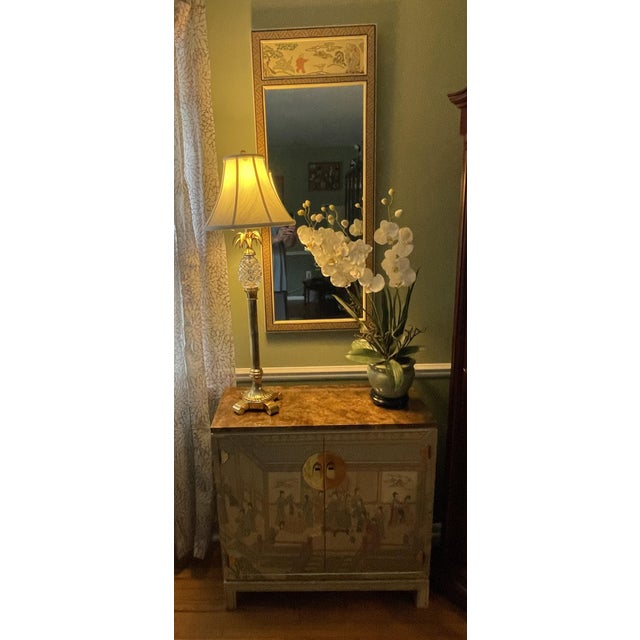 Mid-Century Modern Vintage 1978 Drexel Heritage "Et Cetera" Chinoiserie Cabinet & Matching Mirror - 2 Piece Set (Model 584-835 & 584-836) For Sale - Image 3 of 17