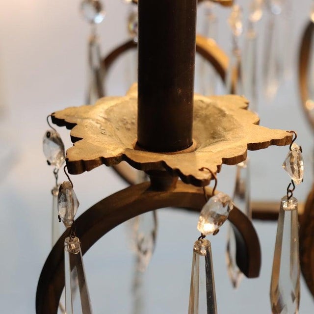 Metal Antique Bronze & Brass 8-Light Chandelier With Italian Cut Crystals C1930 For Sale - Image 7 of 17