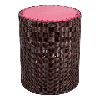 Woven Side Table in Wicker and Leather by Auste Ost For Sale