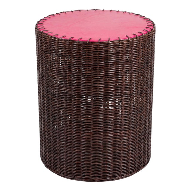 Woven Side Table in Wicker and Leather by Auste Ost For Sale