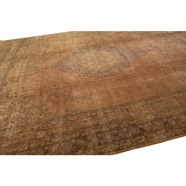 1900 - 1909 1900s Antique Sivas Handmade Medallion Designed Brown Wool Rug For Sale - Image 5 of 8