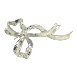 1990s Tiffany & Co Estate Ribbon Brooch Pin Sterling Silver For Sale