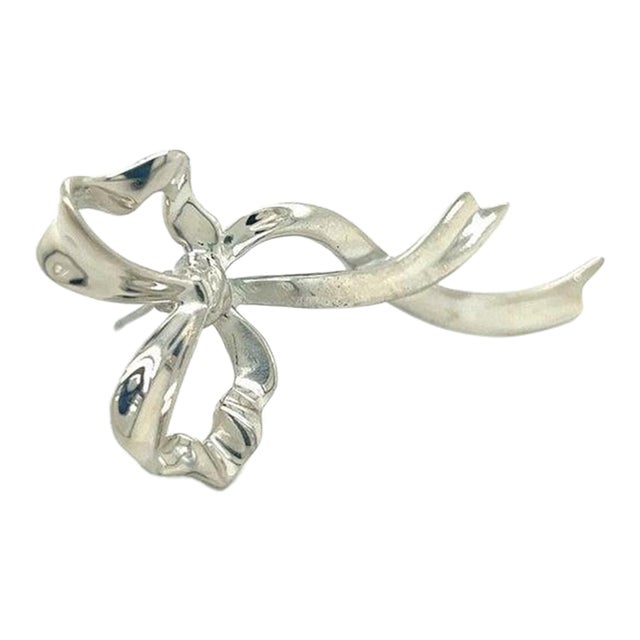 1990s Tiffany & Co Estate Ribbon Brooch Pin Sterling Silver For Sale