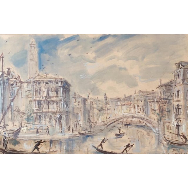 Bruno Martini, Gondoliers à Venise, Watercolor on Paper, Framed For Sale - Image 8 of 8