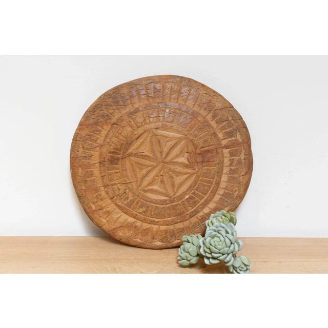 Rustic Carved Light Brown Plate For Sale In Los Angeles - Image 6 of 6