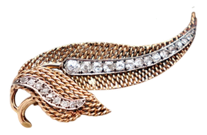 Leaf-Shaped Gold Brooch with Diamonds