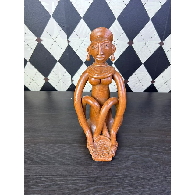 Vintage Indian Terracotta Seated Woman Folk Art Sculpture, 10" For Sale - Image 11 of 18