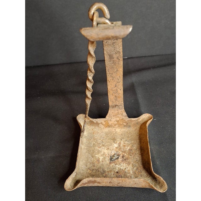 American 18th C Hand Forged Wrought Iron 4-Wick Fat Lamp Primitive Square Crusie Pick For Sale - Image 3 of 17